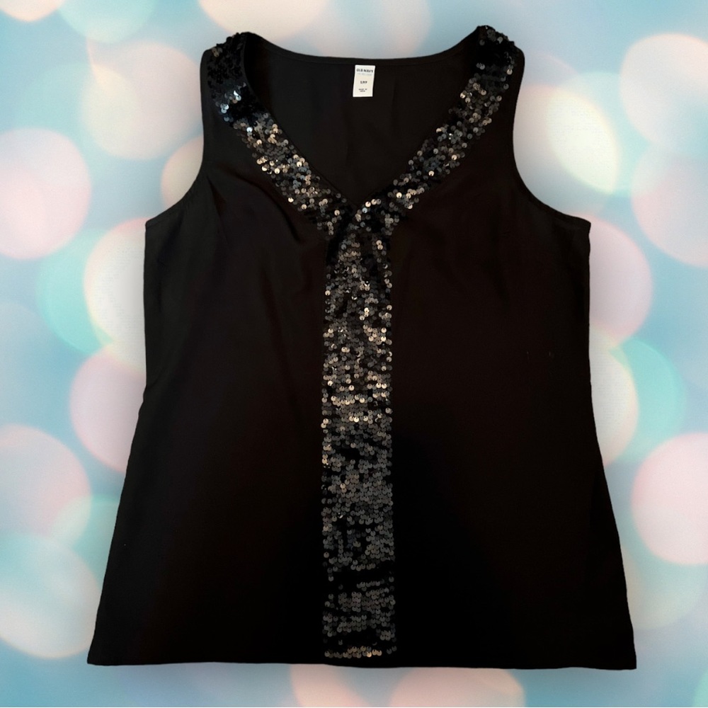 Women’s Black Sequin Flowy Blouse Sleeveless Tank Top Shirt Size S - Picture 2 of 5